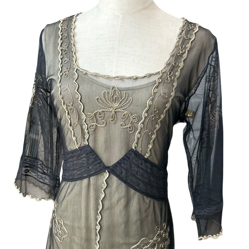 True Romance Nataya Black Empire Waist Embroidered Victorian Titanic Dress Sz M - Picture 2 of 9